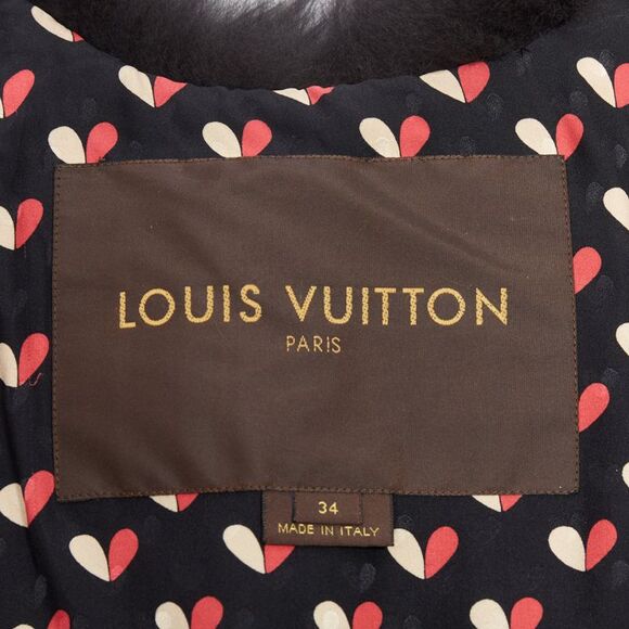 LOUIS VUITTON black fox fur leather belt heart lined cape shawl FR34 XS - Picture 8 of 9